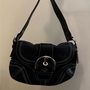 Coach Black Leather Shoulder Bag with Stitching